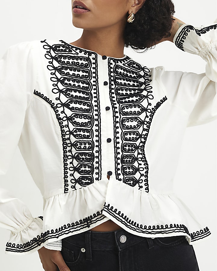 White Poplin Drummer Style Peplum Top