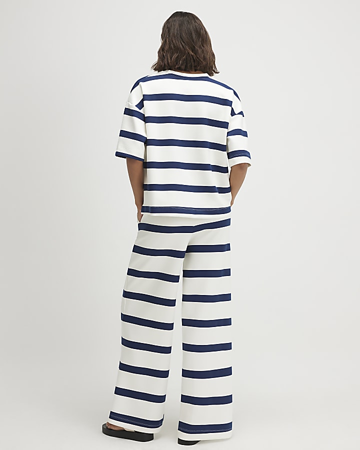 Cream Premium Striped Wide Leg Joggers