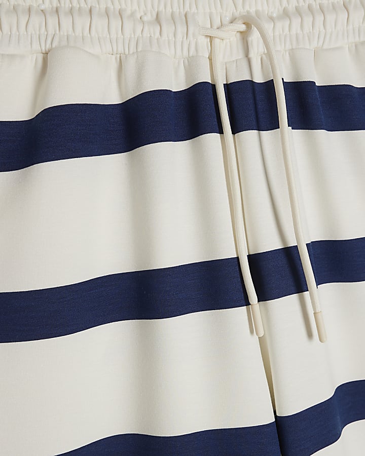 Cream Premium Striped Wide Leg Joggers