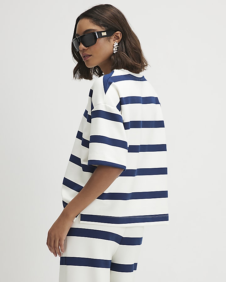 Cream Premium Striped Boxy T-shirt