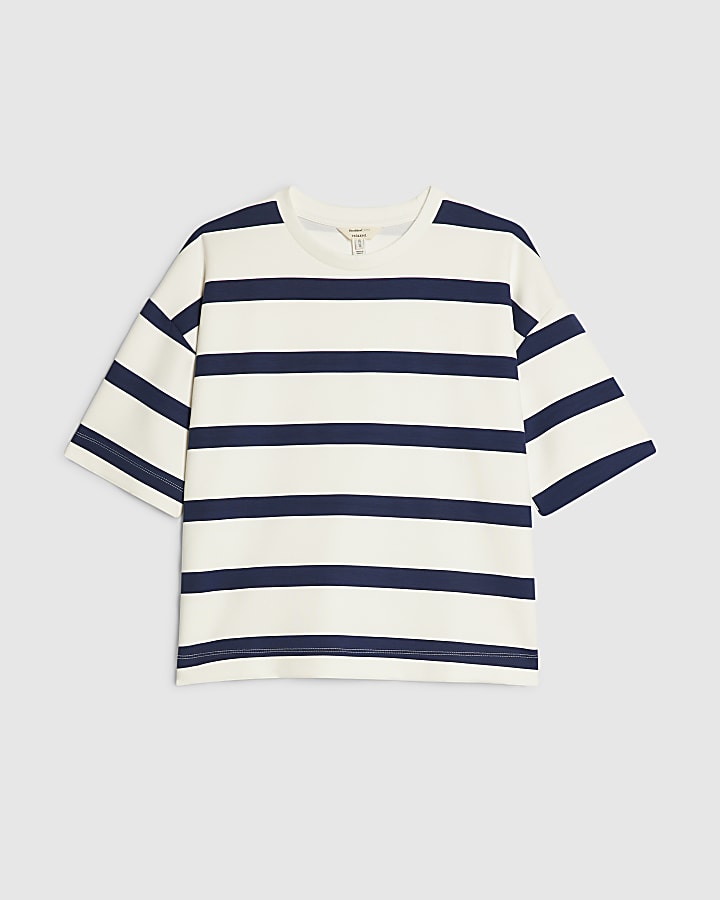 Cream Premium Striped Boxy T-shirt