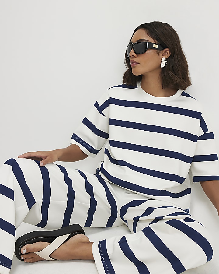 Cream Premium Striped Boxy T-shirt