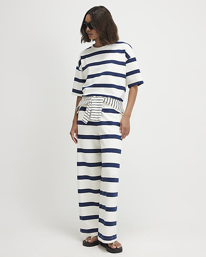 Cream Premium Striped Boxy T-shirt