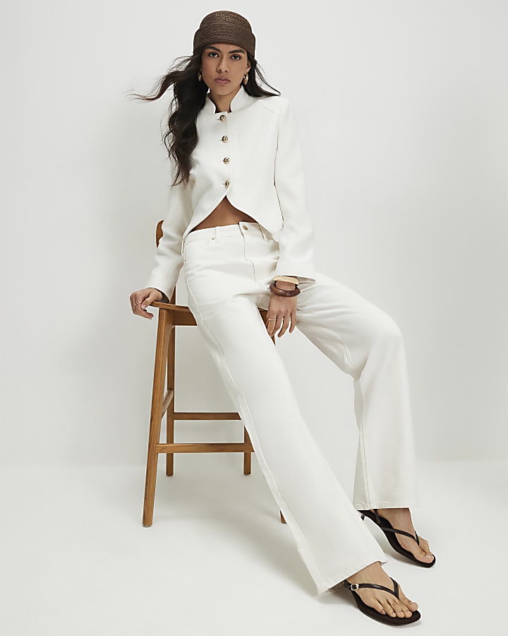White Relaxed Straight Leg Jeans
