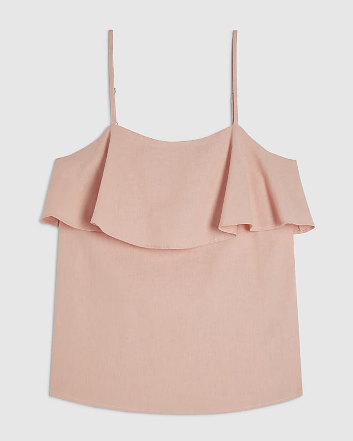 Pink Linen Blend Tiered Cami Top