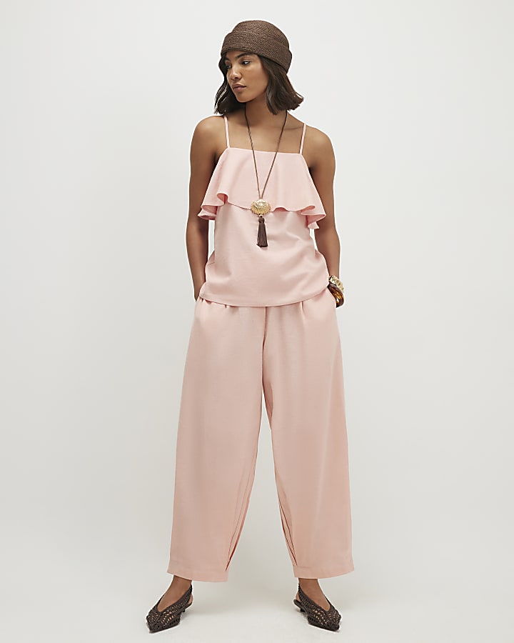 Pink Linen Blend Tiered Cami Top