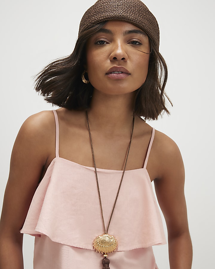Pink Linen Blend Tiered Cami Top