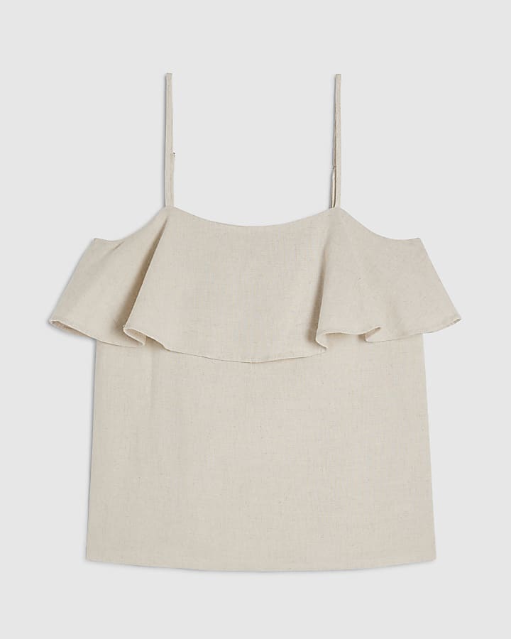 Beige Linen Blend Tiered Cami