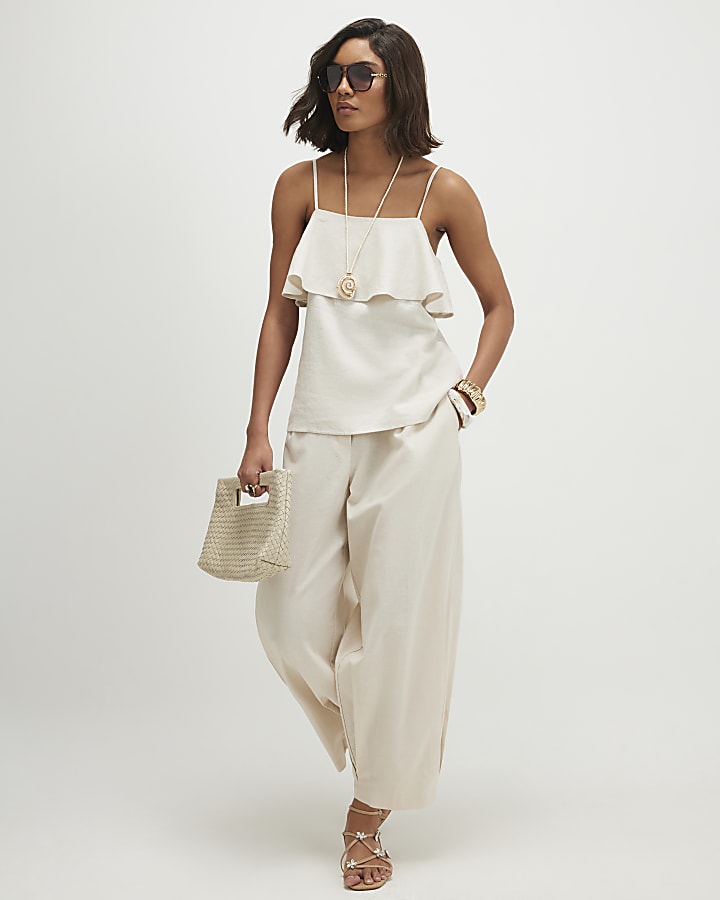 Beige Linen Blend Tiered Cami