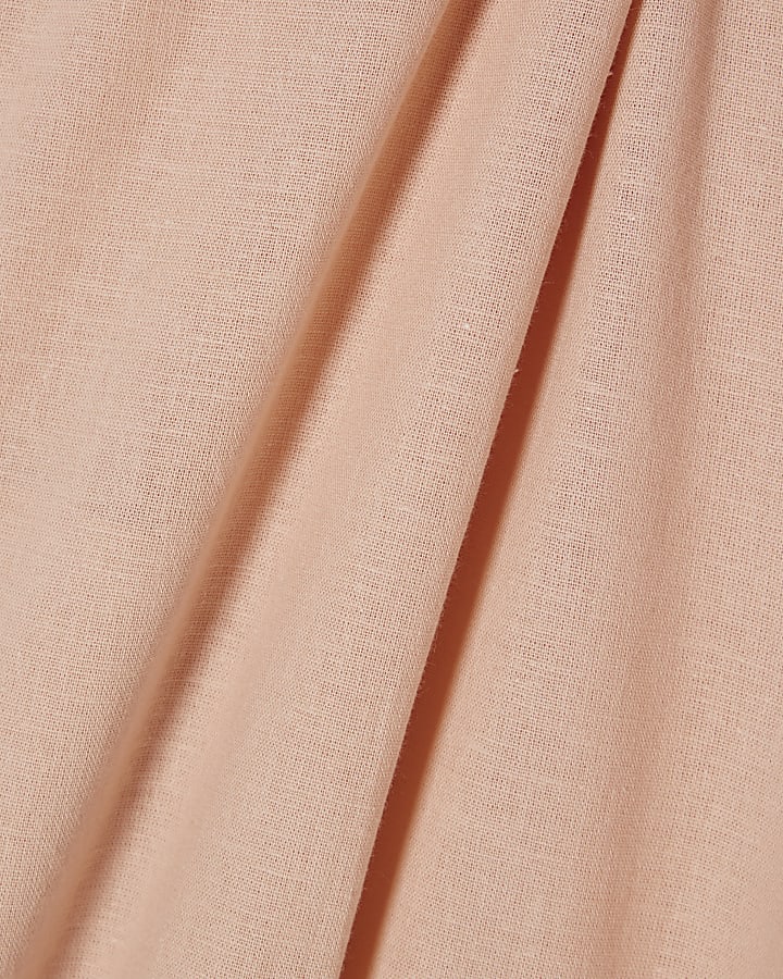 Pink Linen Blend Tapered Balloon Leg Trousers