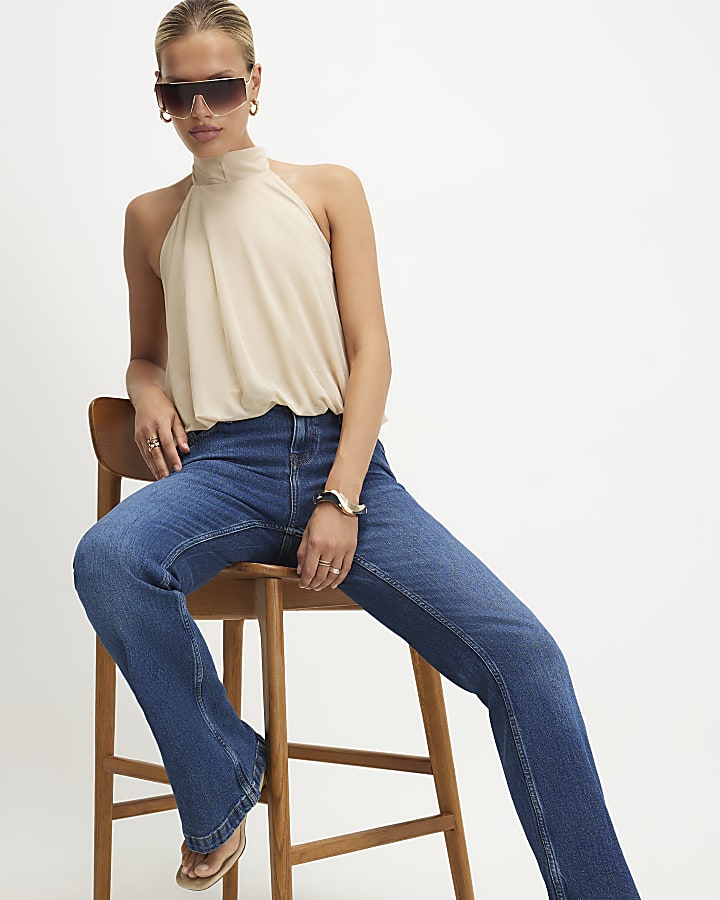 Blue Back Split Seam Bootcut Jeans