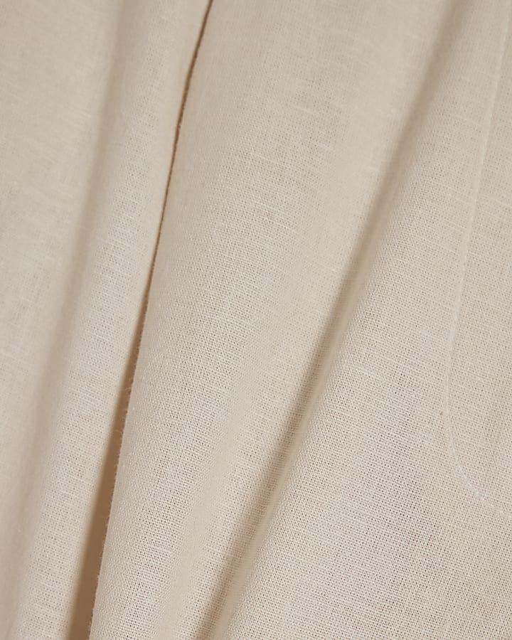 Beige Linen Blend Tapered Balloon Trousers