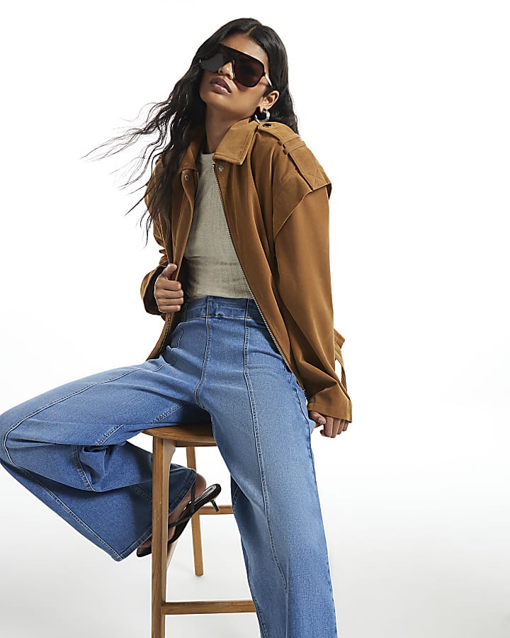 Blue High Waisted Pull On Palazzo Jeans