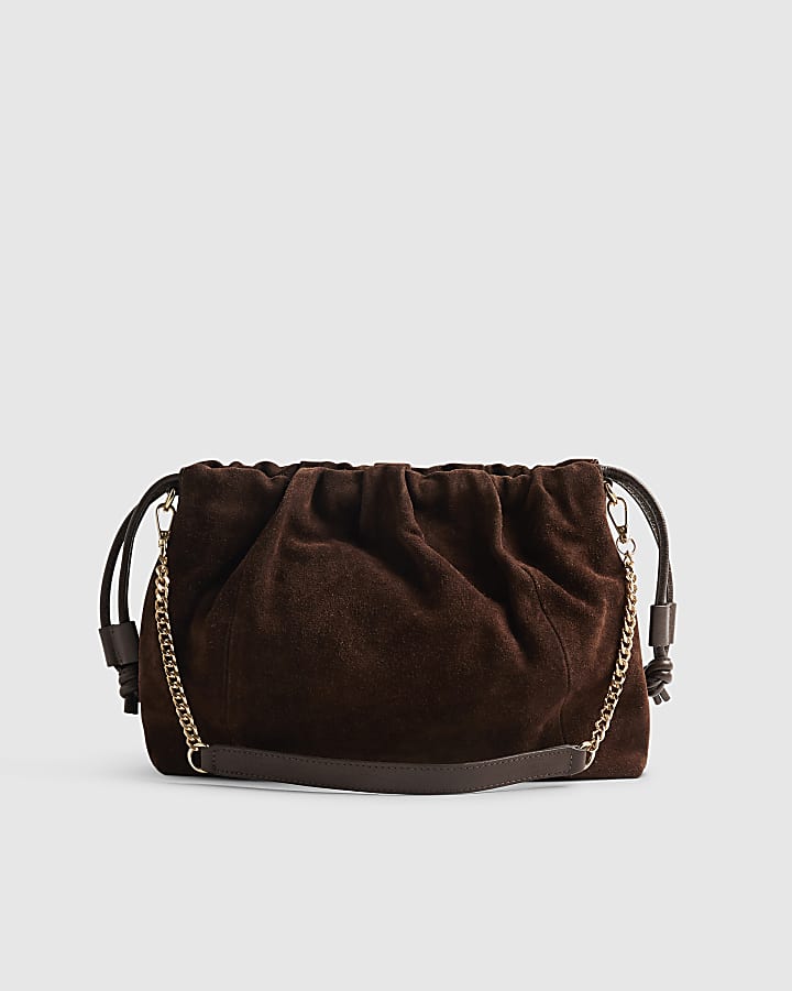 Brown Suede Cinch Clutch Bag