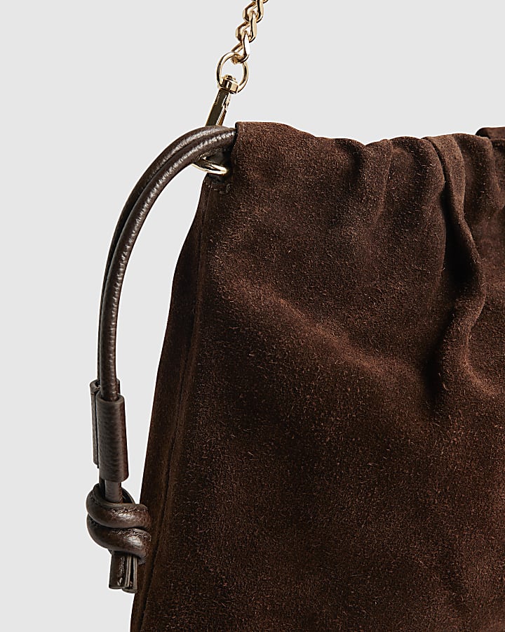 Brown Suede Cinch Clutch Bag