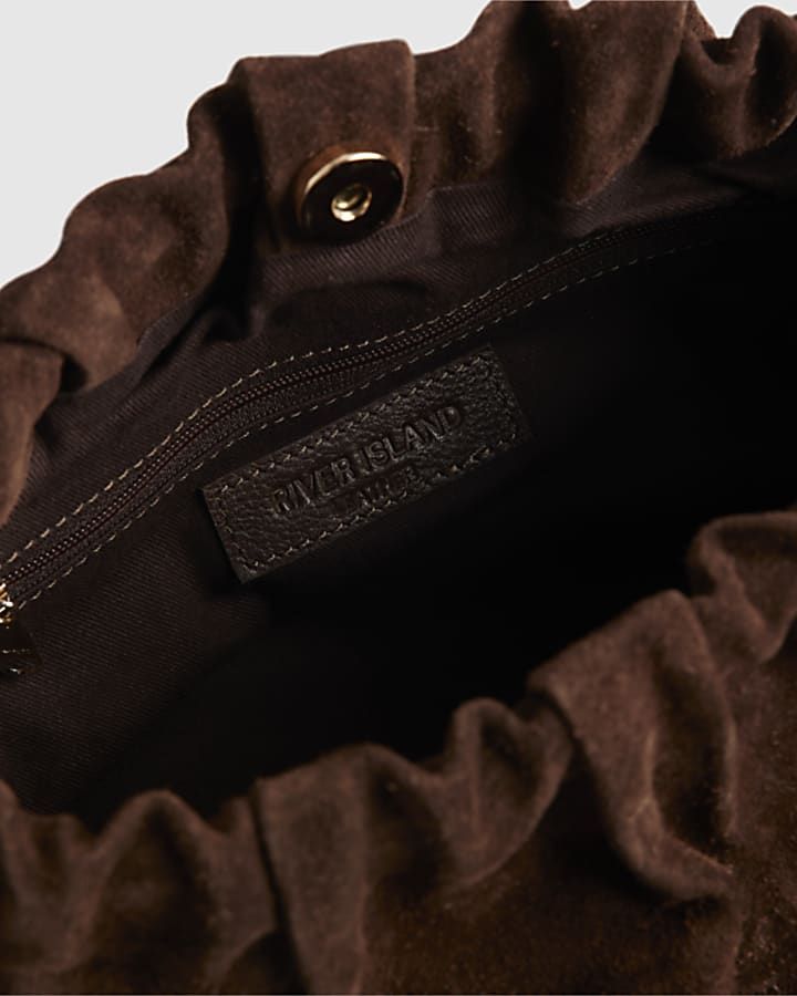 Brown Suede Cinch Clutch Bag