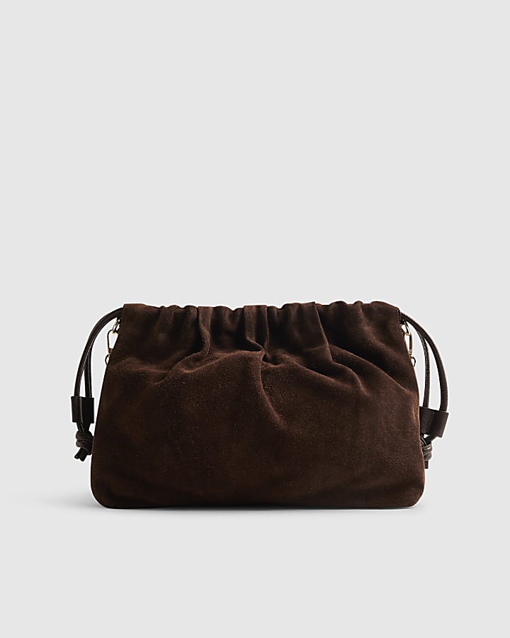 Brown Suede Cinch Clutch Bag