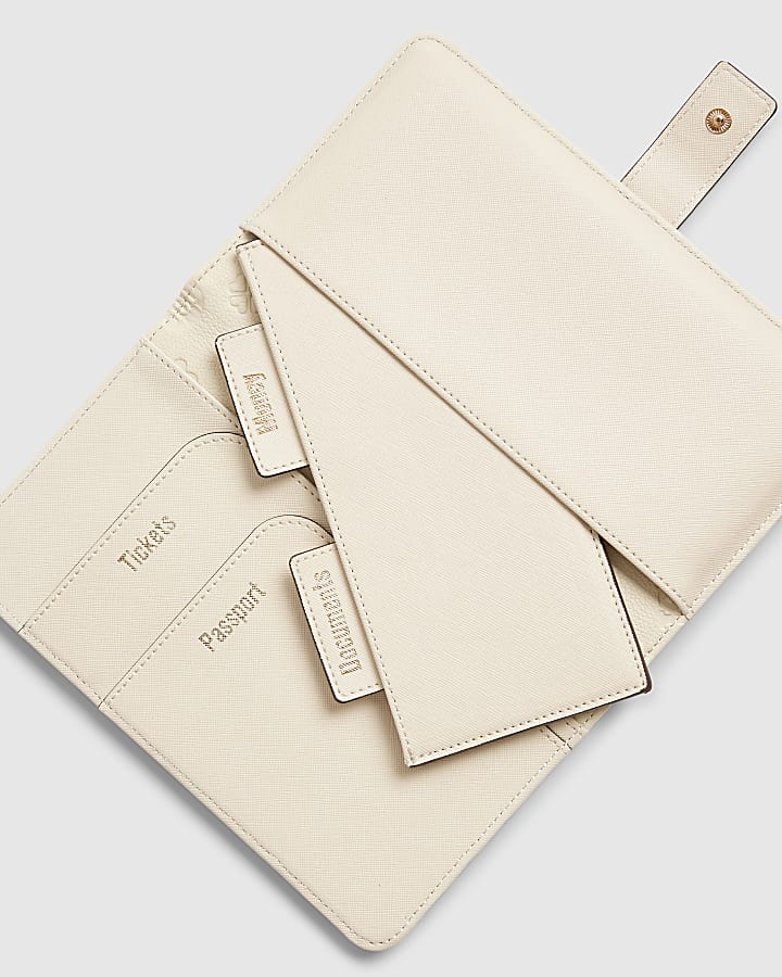 Cream Embossed Monogram Travel Wallet