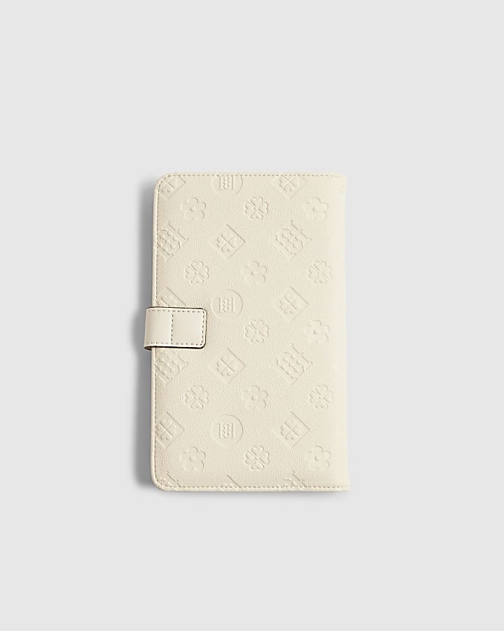 Cream Embossed Monogram Travel Wallet