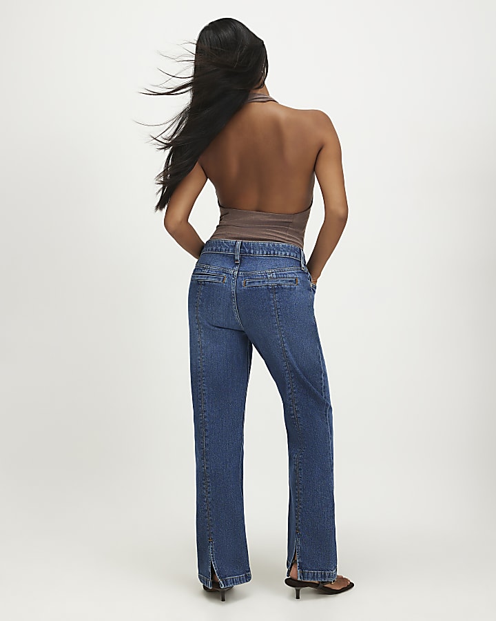 Petite Blue Back Split Seam Bootcut Jeans