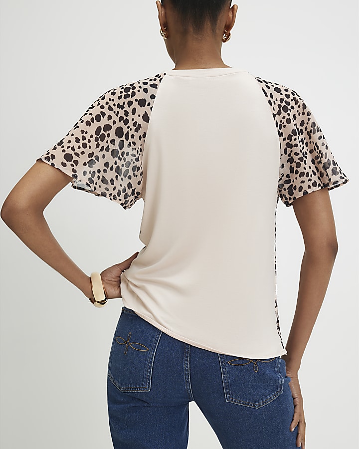 Beige Dalmatian Print Crinkle Top