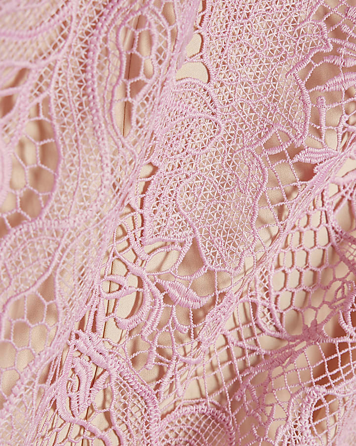 Pink Lace High Neck Mini Dress