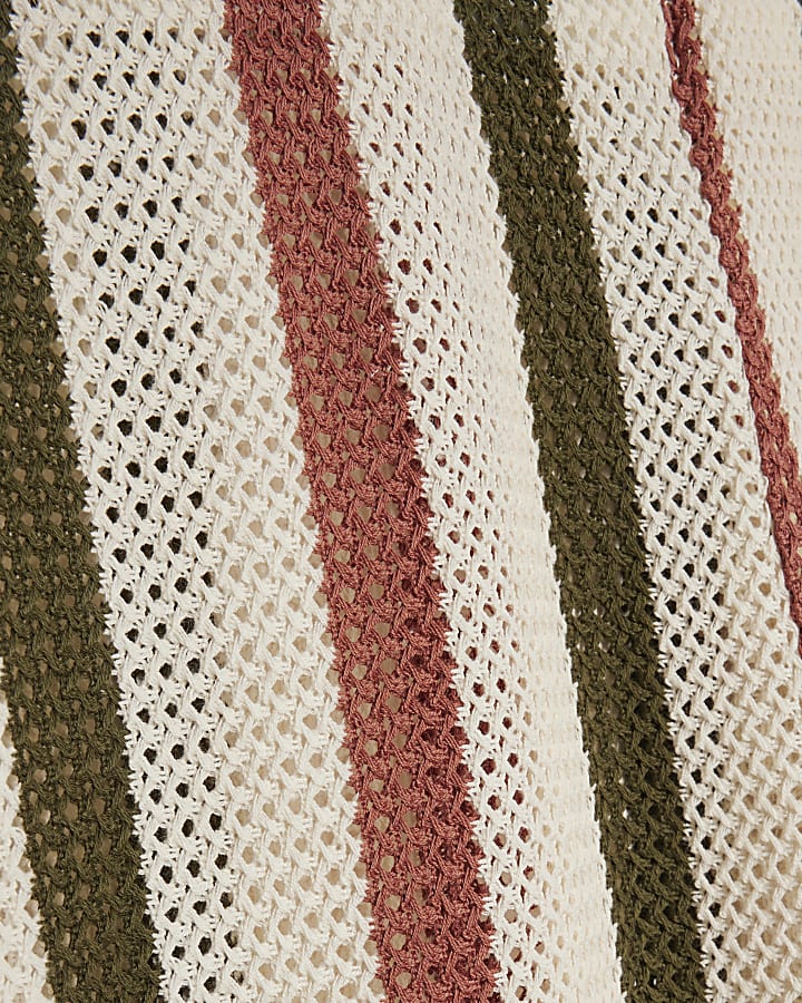 Petite Cream Crochet Stripe Wide Leg Trousers