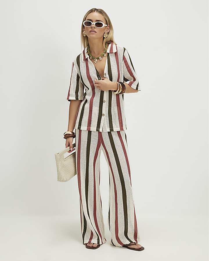 Petite Cream Crochet Stripe Shirt