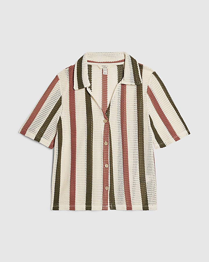 Petite Cream Crochet Stripe Shirt