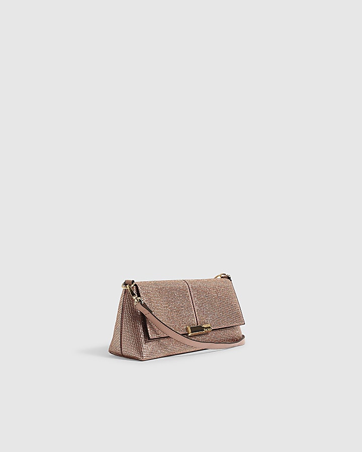 Pink Embellished Flap Over Bag