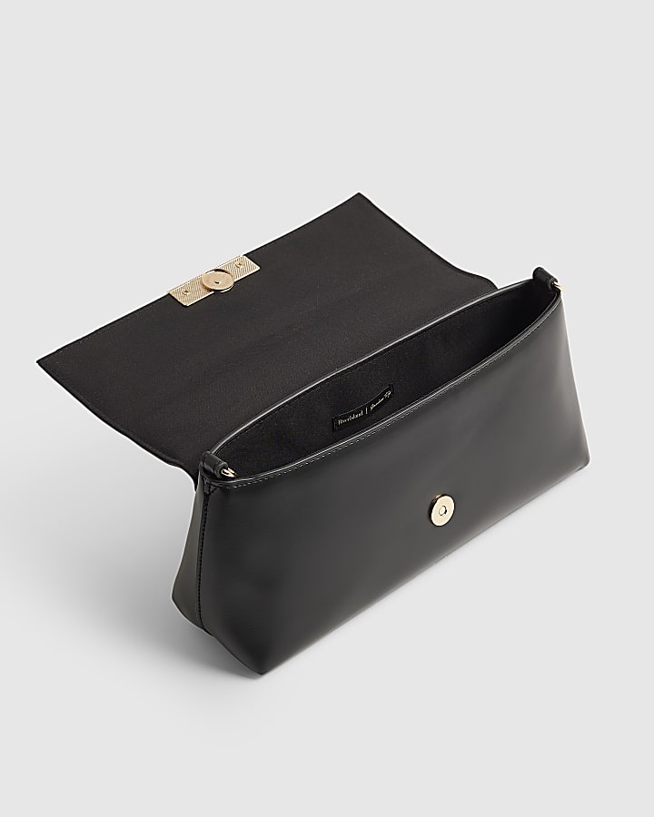 Black Bar Flap Over Clutch Bag