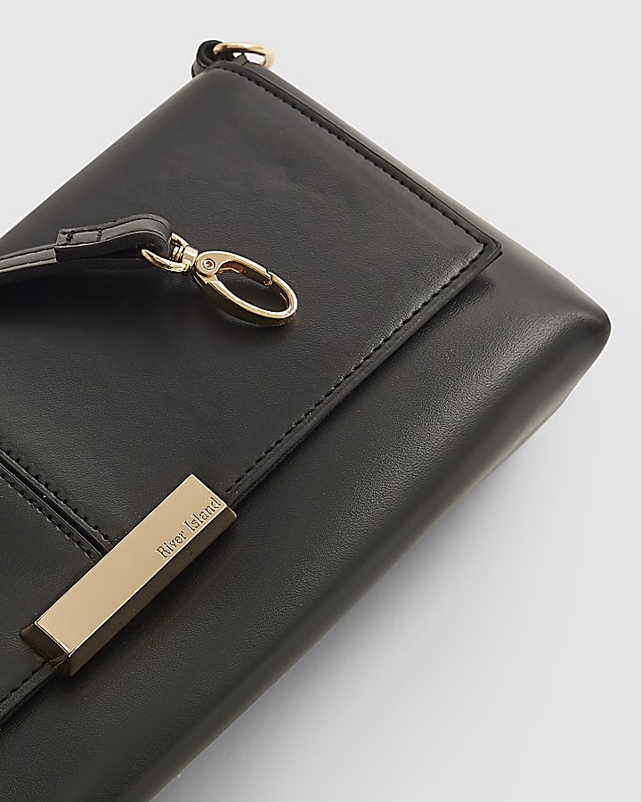 Black Bar Flap Over Clutch Bag