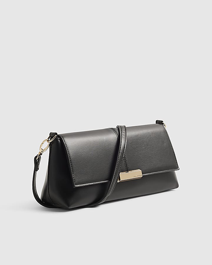 Black Bar Flap Over Clutch Bag