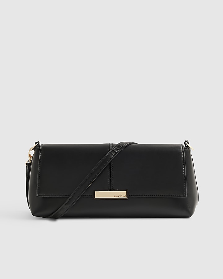 Black Bar Flap Over Clutch Bag