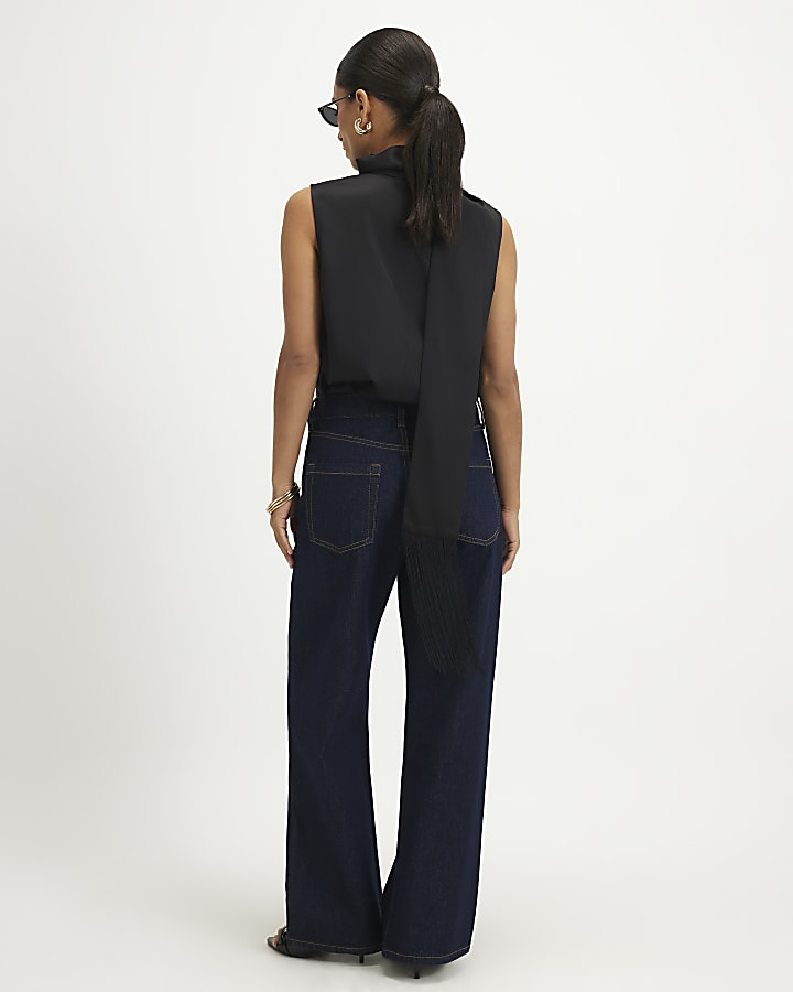 Petite Navy Relaxed Straight Leg Jeans