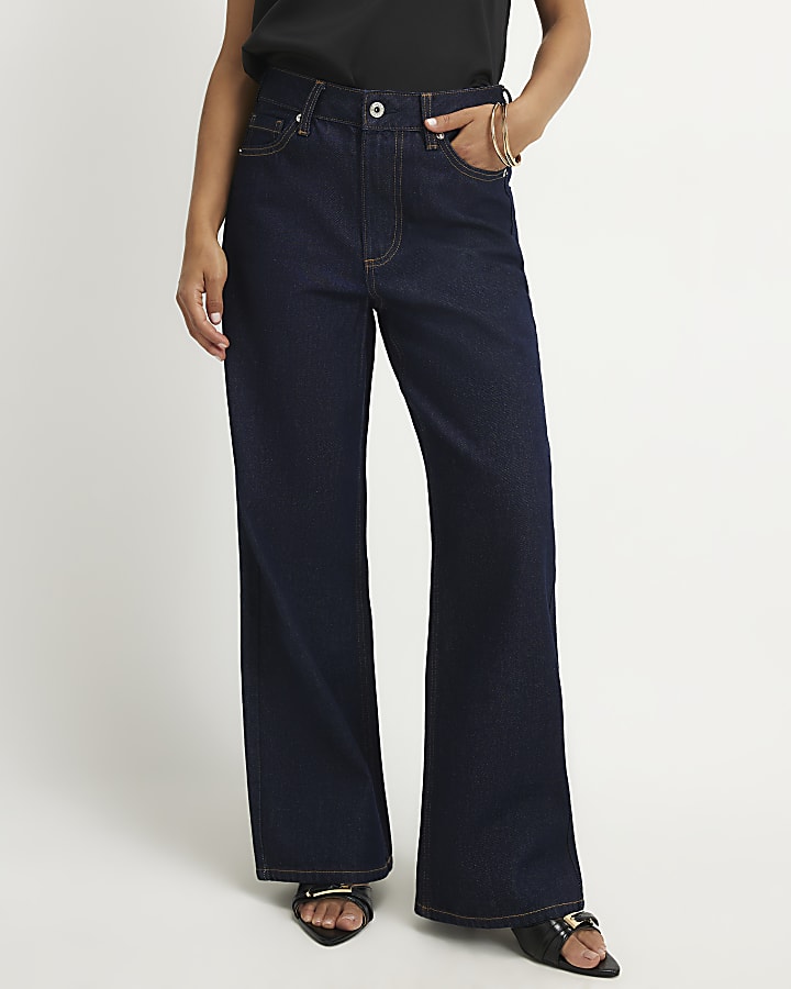 Petite Navy Relaxed Straight Leg Jeans