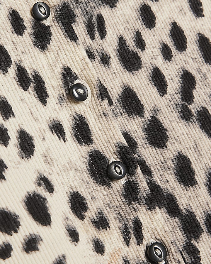 Cream Cotton Blend Leopard Ribbed Cardigan