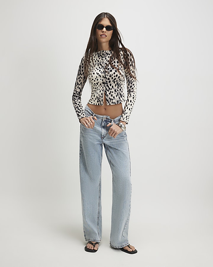 Cream Cotton Blend Leopard Ribbed Cardigan