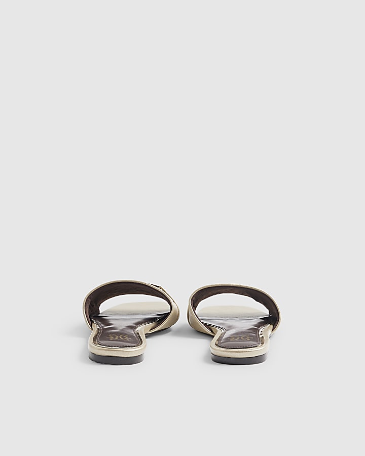 Gold Signature Trim Flat Mule Sandals