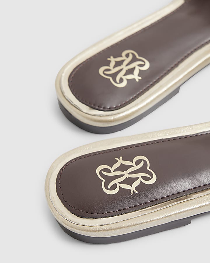 Gold Signature Trim Flat Mule Sandals