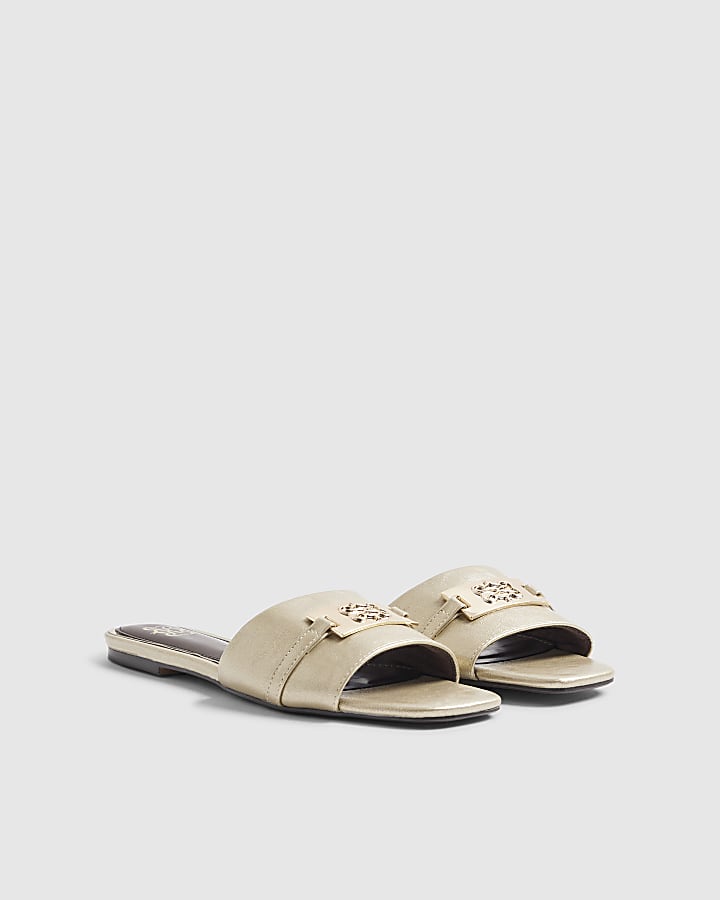 Gold Signature Trim Flat Mule Sandals
