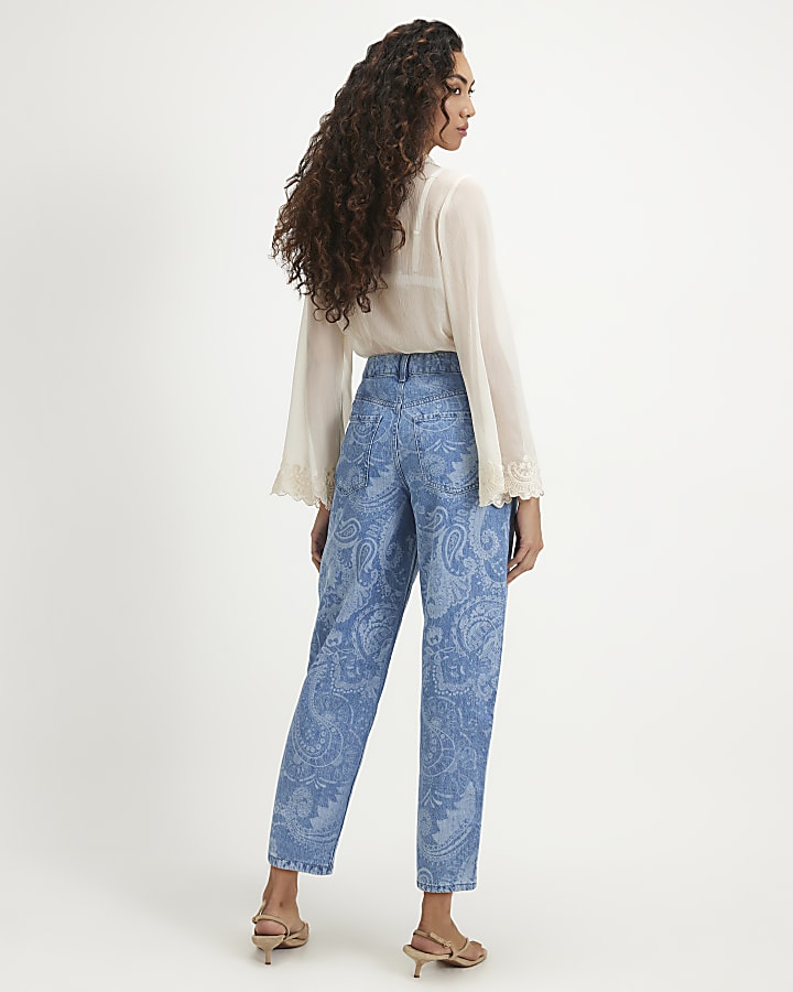 Blue Paisley Core Barrel Leg Jeans