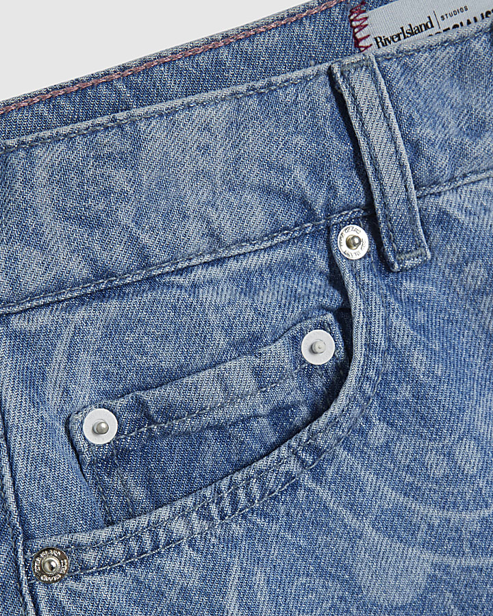 Blue Paisley Core Barrel Leg Jeans