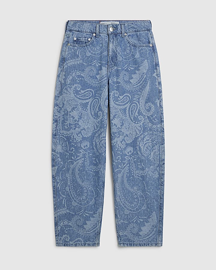 Blue Paisley Core Barrel Leg Jeans