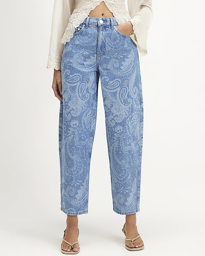 Blue Paisley Core Barrel Leg Jeans