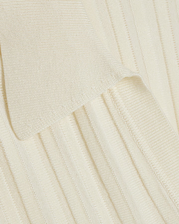 Cream Cotton Knit Flippy Ribbed Dress