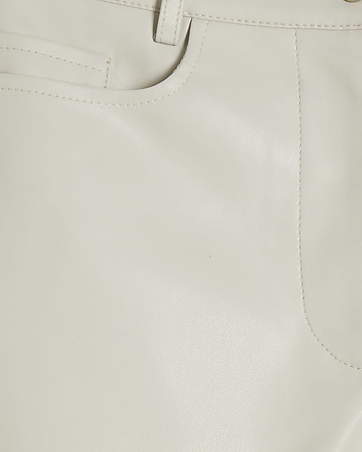 Cream Faux Leather Crop Kick Flare Trousers