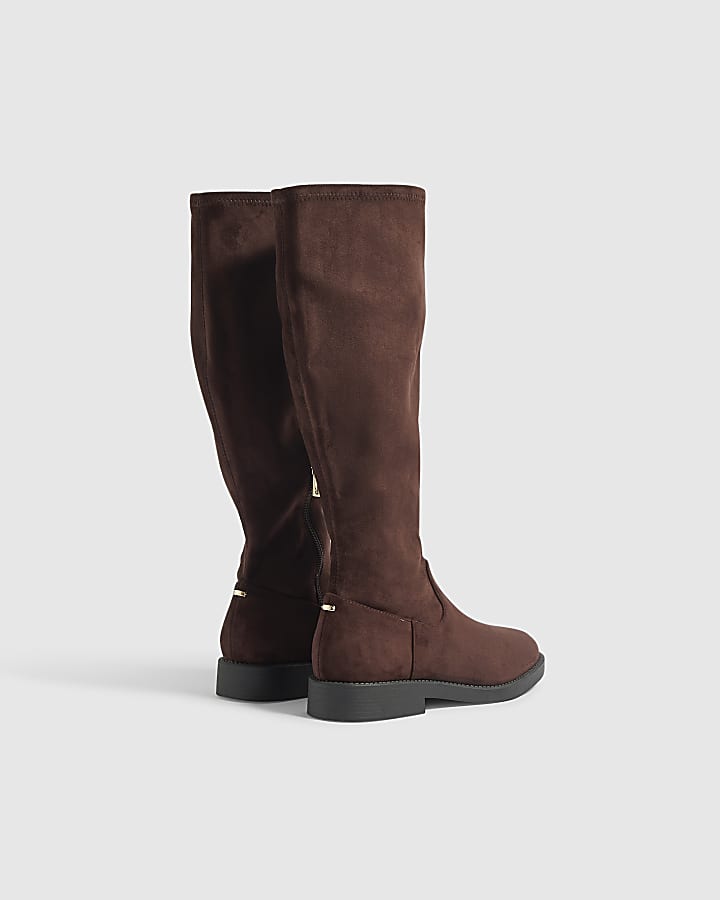 Brown Faux Suede Knee High Boots