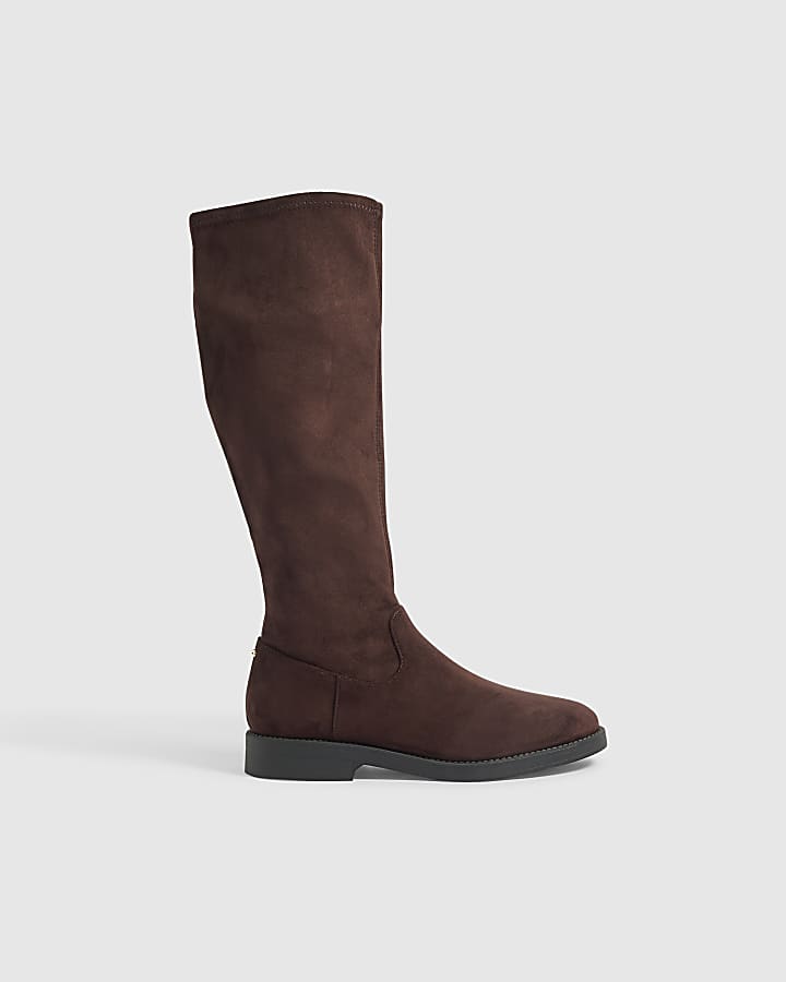 Brown Faux Suede Knee High Boots