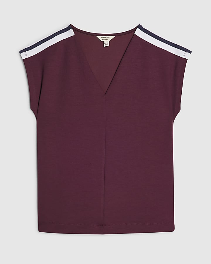 Red Premium Tape V Neck Top